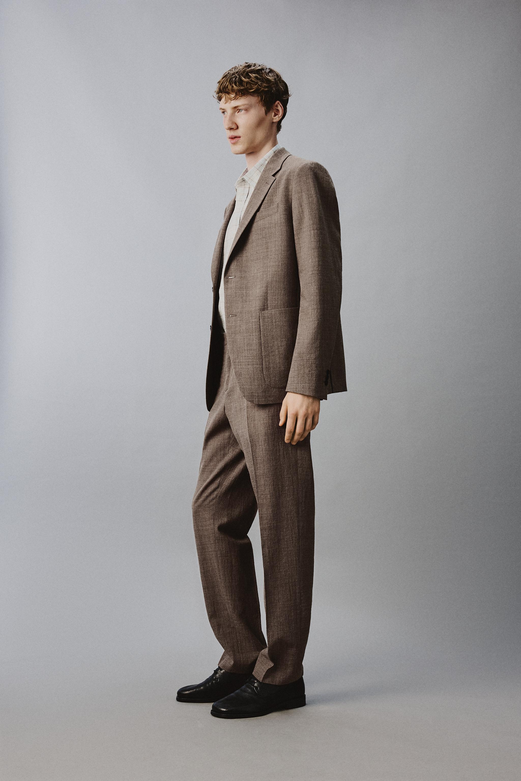100% WOOL TEXTURED SUIT PANTS